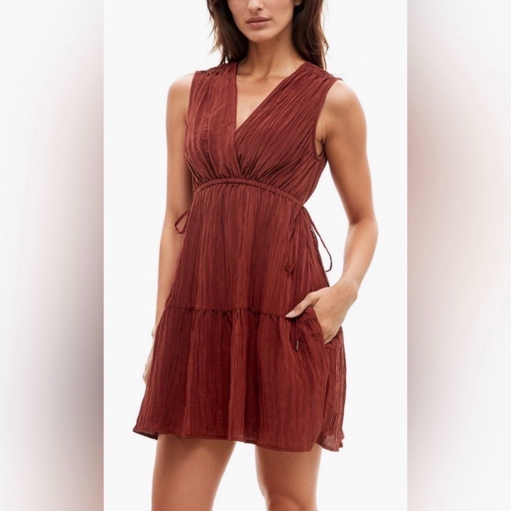 Nordstrom Socialite Rust Crinkle Sleeveless Mini Dress